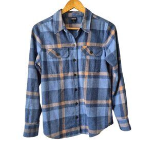 Patagonia Flannel Midweight Fjord Blue Plaid Button Front Shirt Size XS
